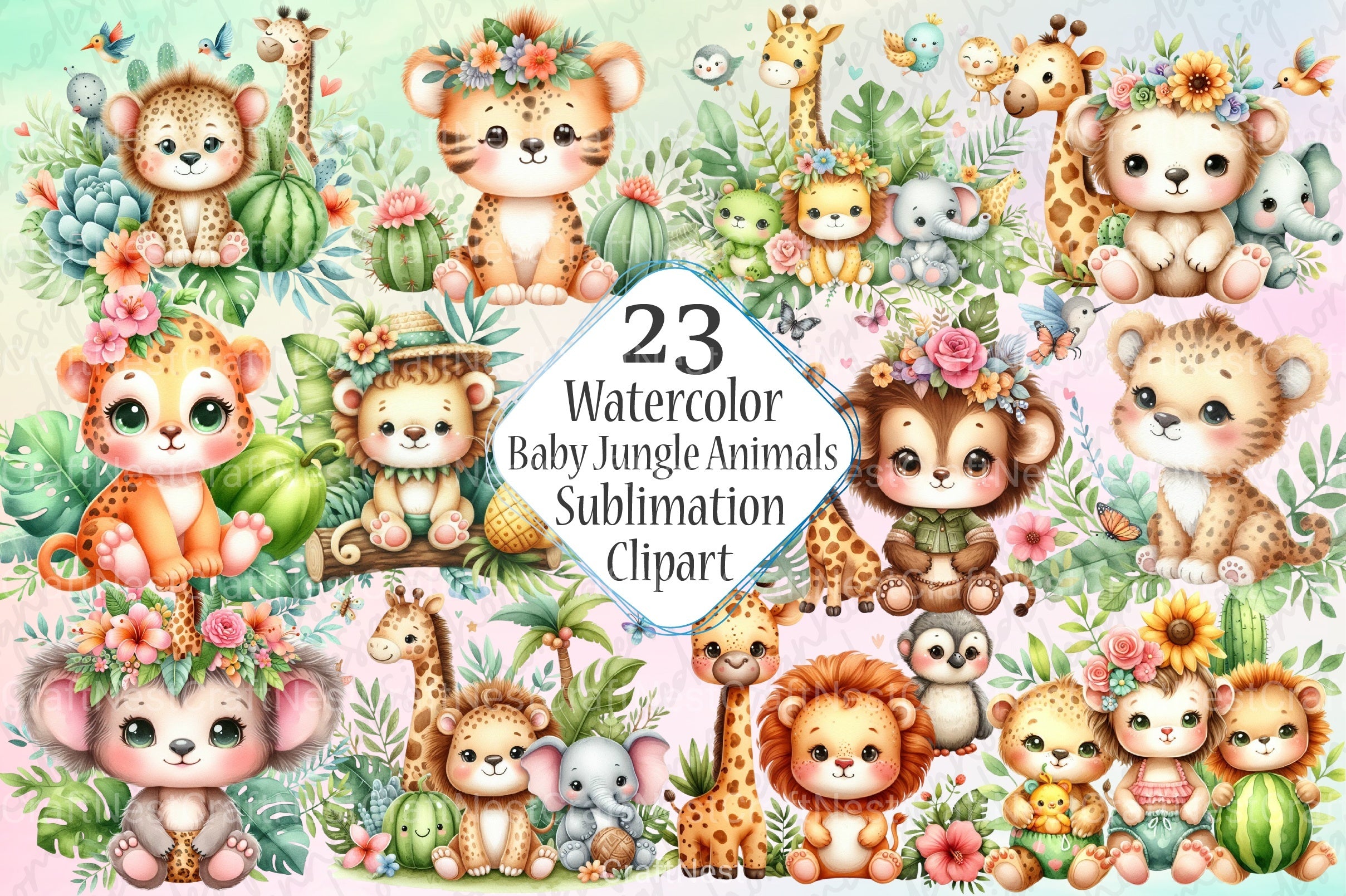 Baby Jungle Animals Clipart Bundle - CraftNest - Digital Crafting and Art
