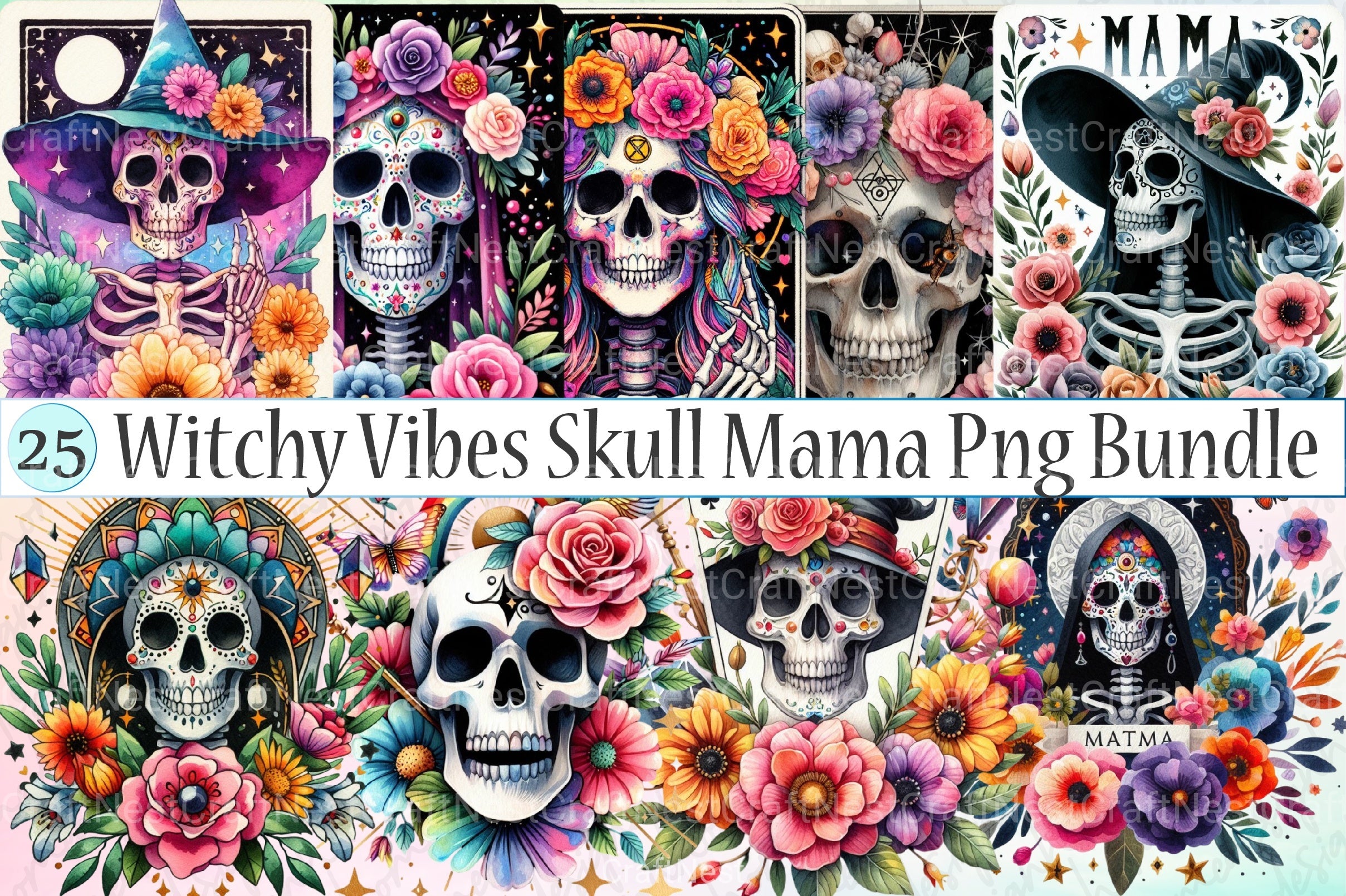Witchy Vibes Skull Mama Clipart Bundle - CraftNest - Digital Crafting and Art