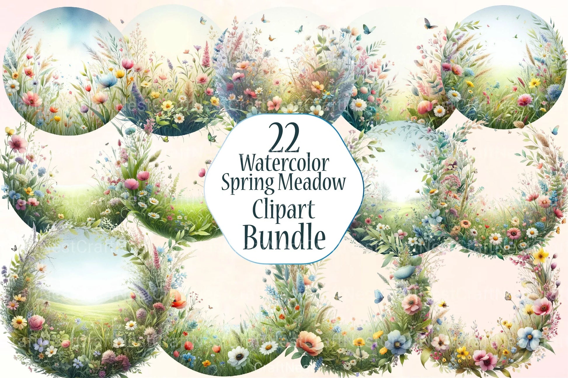 Spring Meadows Circle Clipart Bundle - CraftNest - Digital Crafting and Art