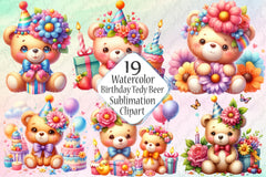 Cute Birthday Teddy Bear Clipart Bundle - CraftNest - Digital Crafting and Art