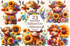 Highland Cow Sunflower Clipart Bundle - CraftNest - Digital Crafting and Art