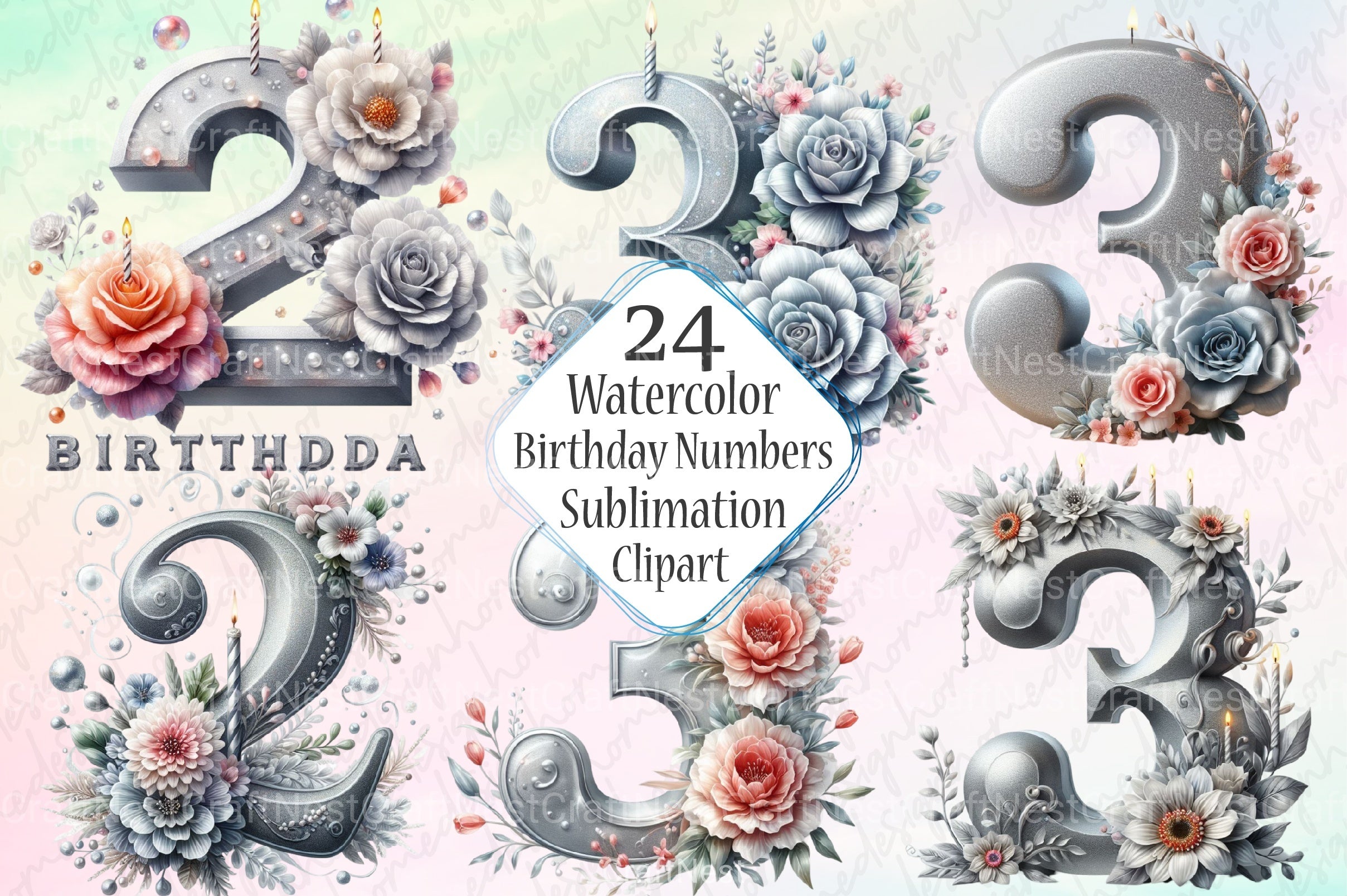 Silver Birthday Numbers Clipart Bundle - CraftNest - Digital Crafting and Art