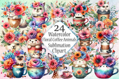 Floral Coffee & Animals Clipart Bundle - CraftNest - Digital Crafting and Art