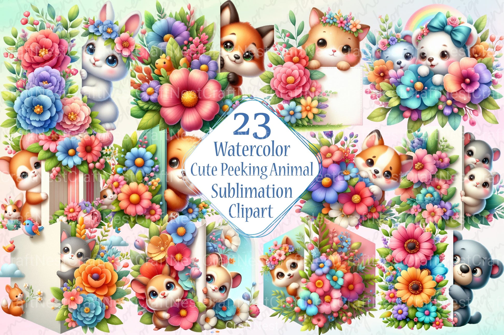 Cute Peeking Animal Clipart Bundle - CraftNest - Digital Crafting and Art