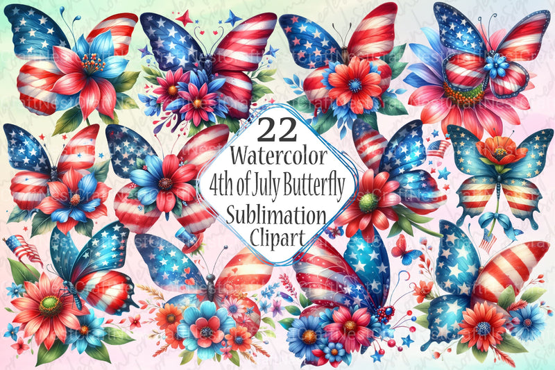 4th of July Butterfly Clipart Bundle - CraftNest - Digital Crafting and Art