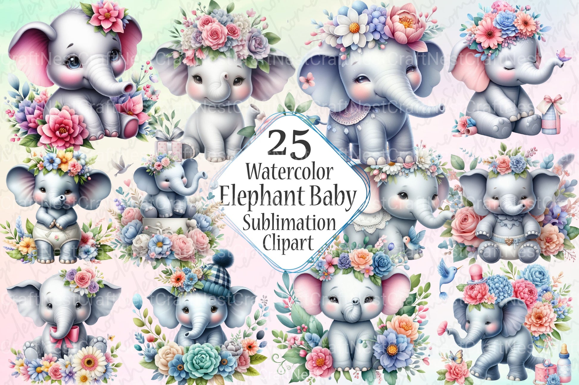 Elephant Baby Shower Clipart Bundle - CraftNest - Digital Crafting and Art