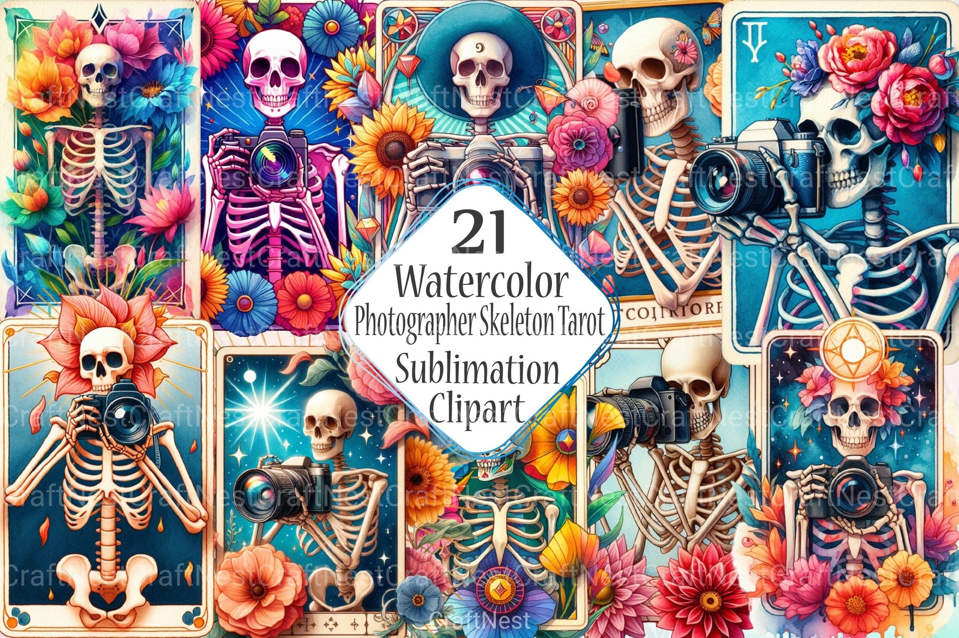 Photographer Skeleton Tarot Card Clipart Bundle - CraftNest - Digital Crafting and Art