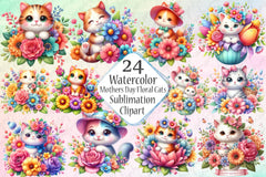 Mother's Day Floral Cats Clipart Bundle - CraftNest - Digital Crafting and Art