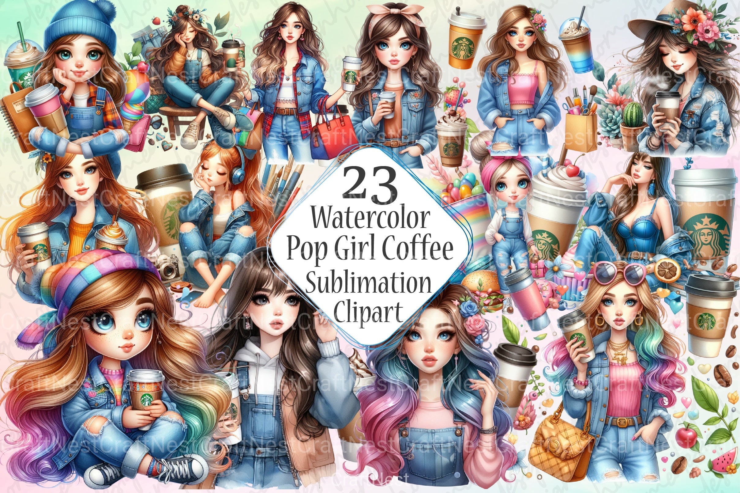 Pop Girl Coffee Clipart Bundle - CraftNest - Digital Crafting and Art