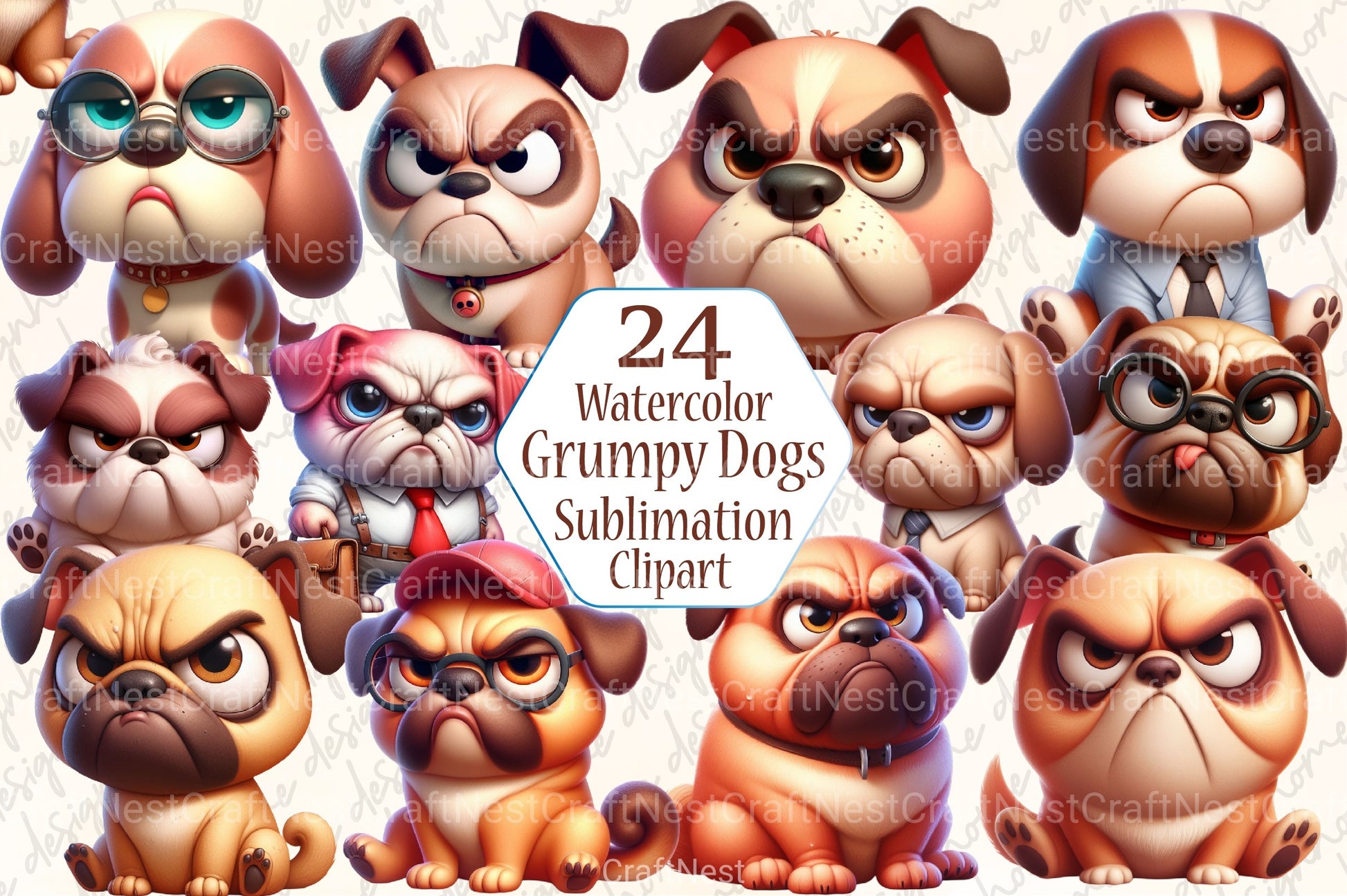 Funny Grumpy Dogs Clipart Bundle 36 - CraftNest - Digital Crafting and Art