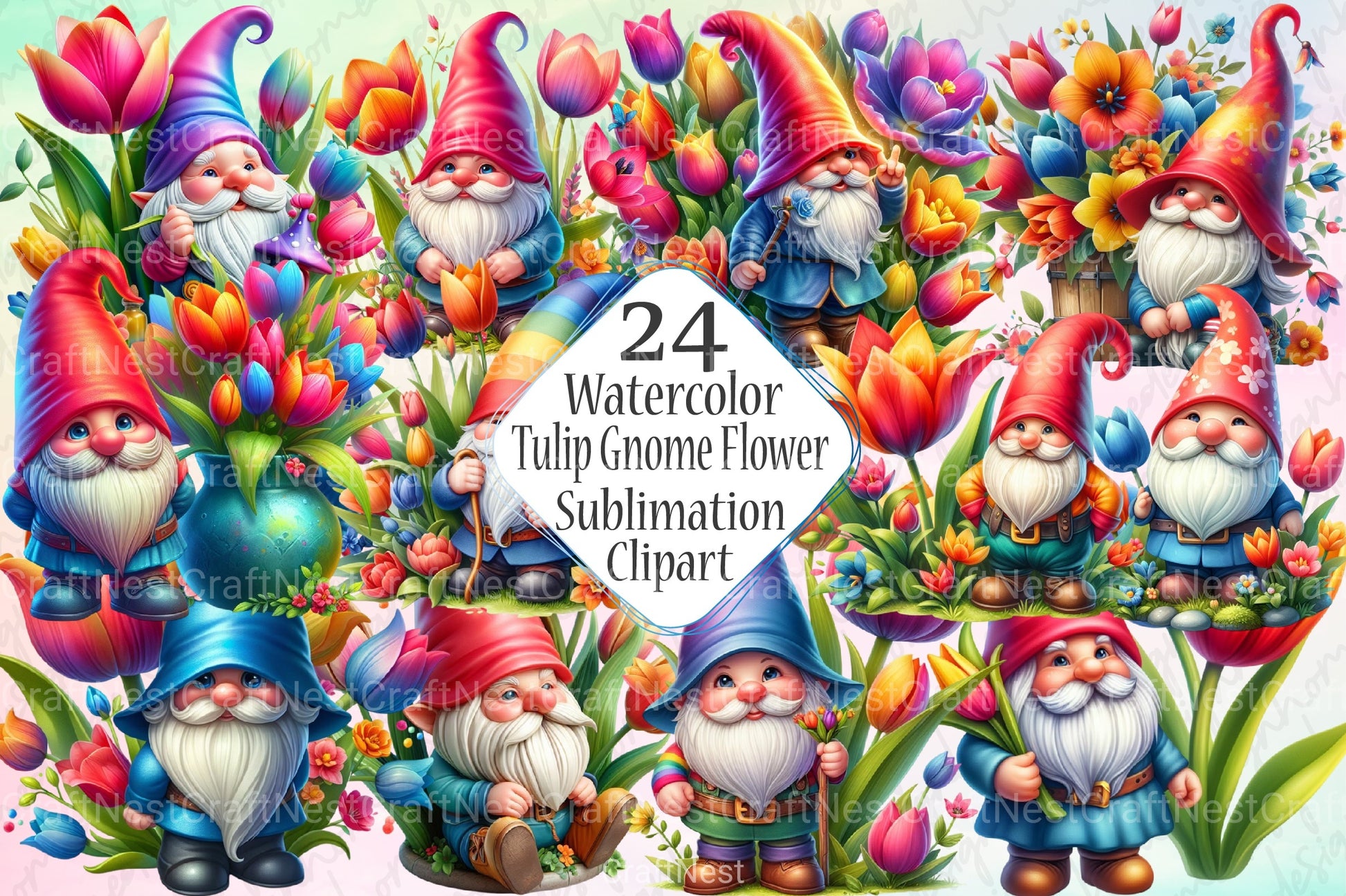 Tulip Gnome Clipart Bundle - CraftNest - Digital Crafting and Art