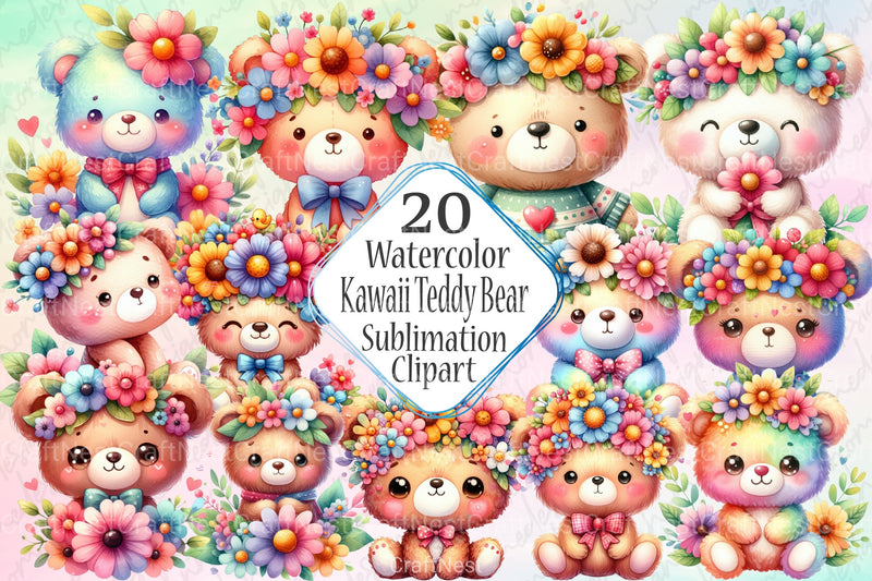 Kawaii Teddy Bear Clipart Bundle - CraftNest - Digital Crafting and Art