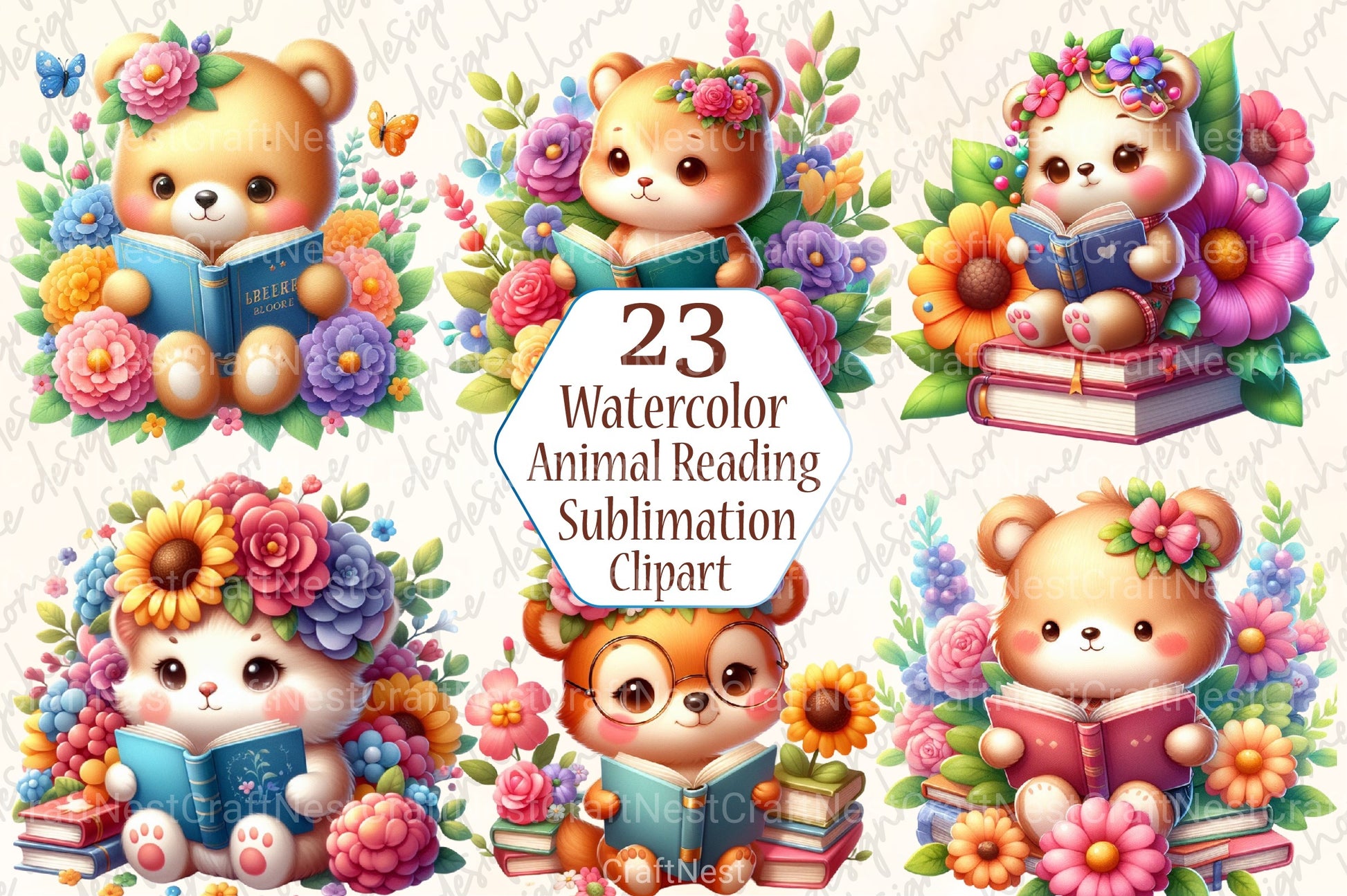 Animal Reading Book Clipart Bundle - CraftNest - Digital Crafting and Art