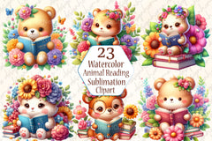 Animal Reading Book Clipart Bundle - CraftNest - Digital Crafting and Art