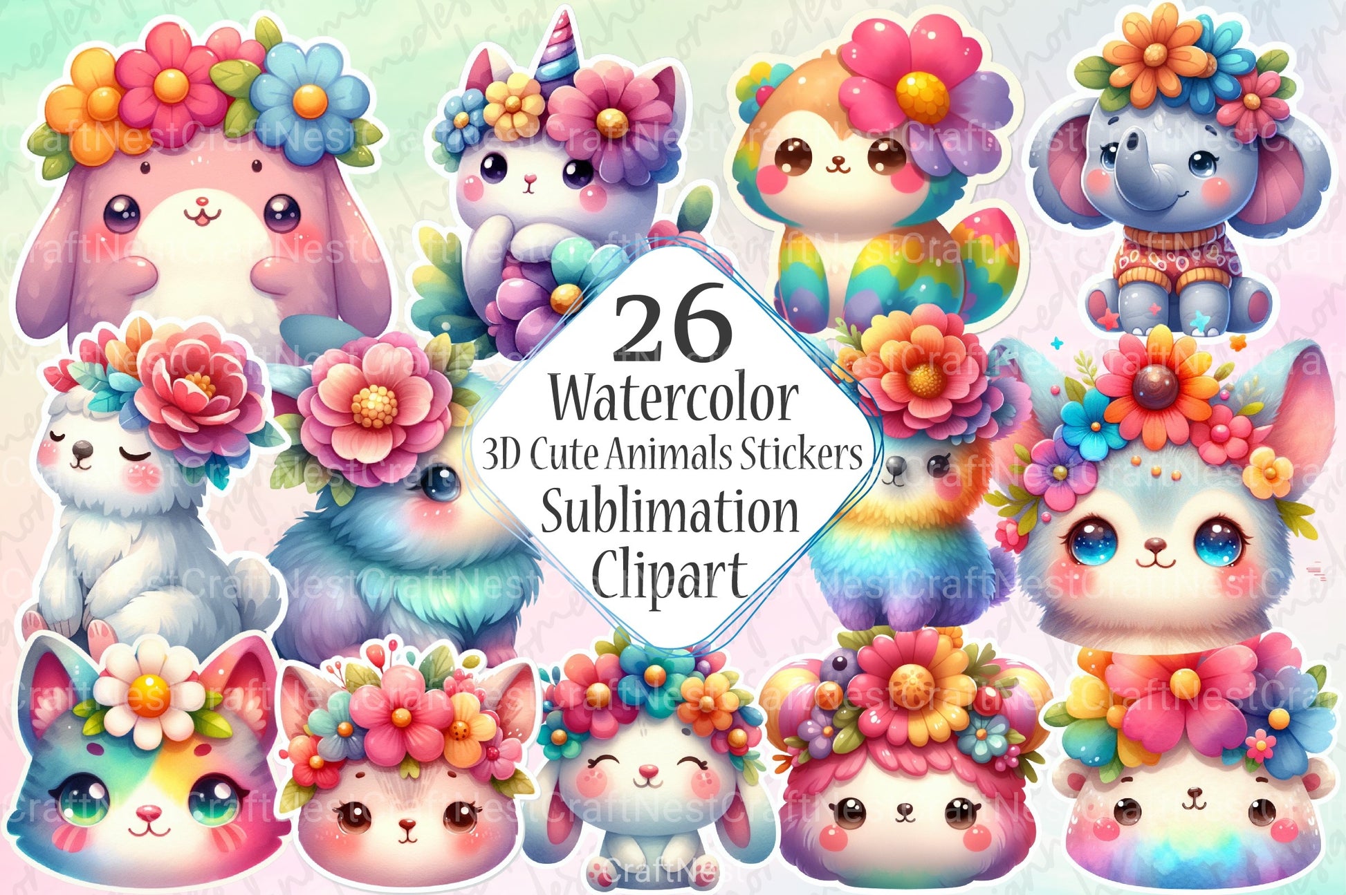 Cute Animals Stickers Clipart Bundle - CraftNest - Digital Crafting and Art