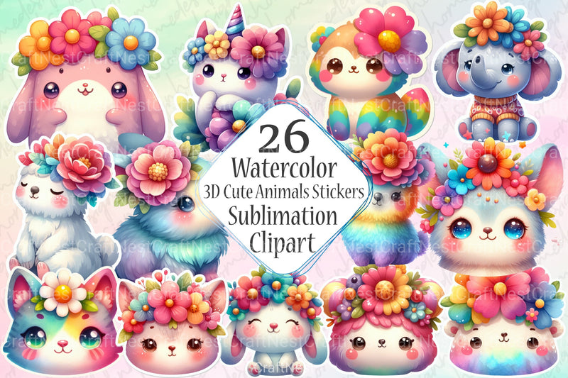 Cute Animals Stickers Clipart Bundle - CraftNest - Digital Crafting and Art