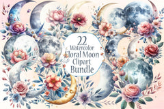 Floral Moon Clipart Bundle 1 - CraftNest - Digital Crafting and Art