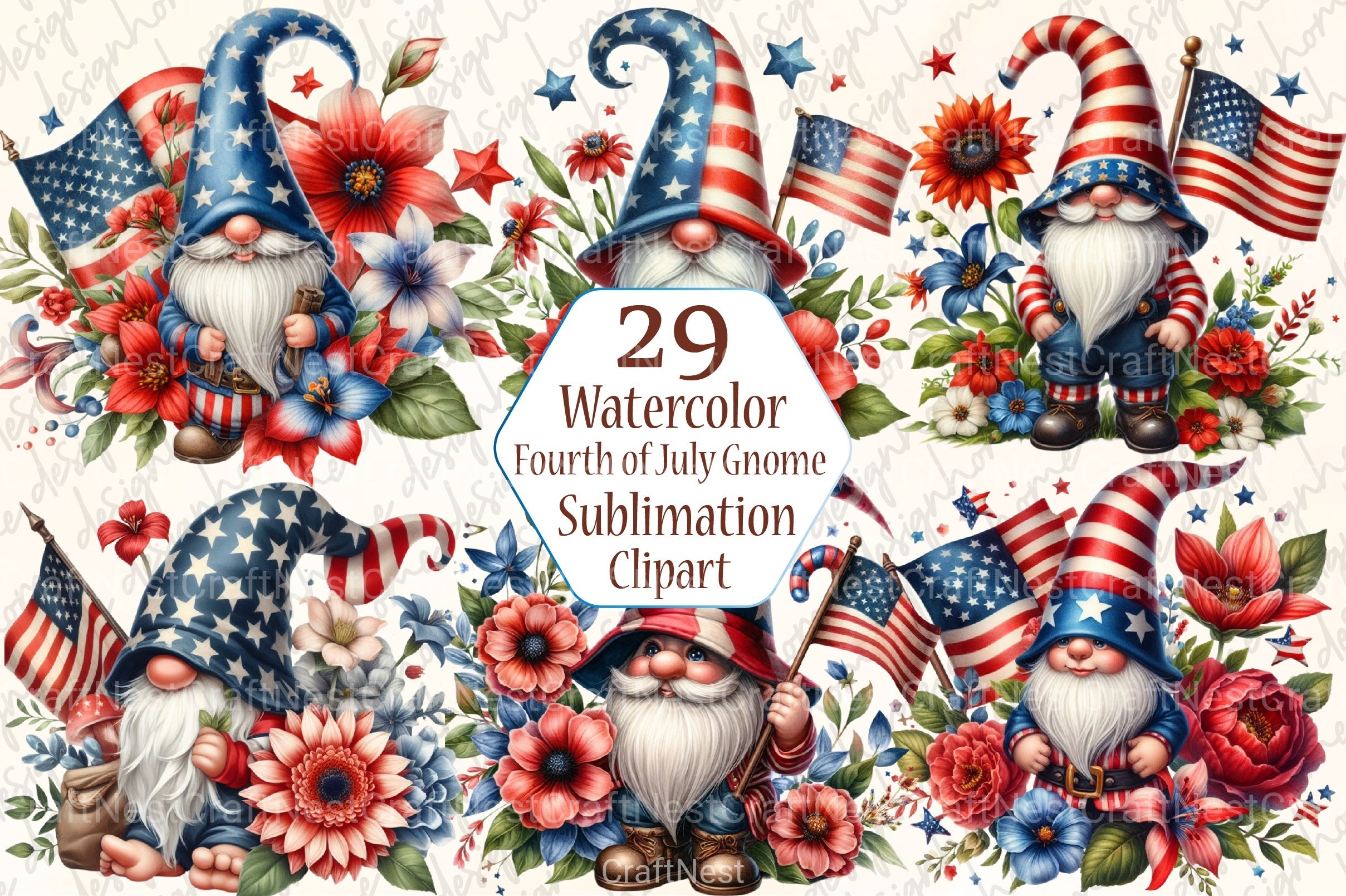 Patriotic Gnome Clipart Bundle - CraftNest - Digital Crafting and Art