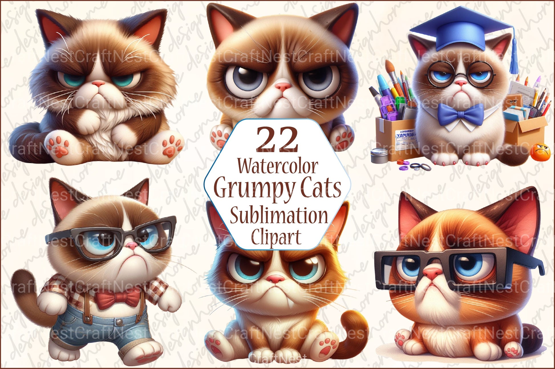 Funny Grumpy Cats Clipart Bundle - CraftNest - Digital Crafting and Art
