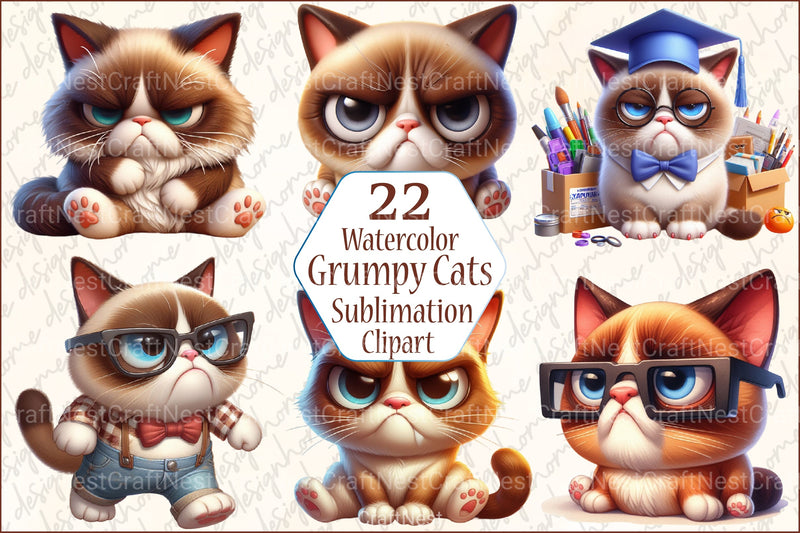 Funny Grumpy Cats Clipart Bundle - CraftNest - Digital Crafting and Art