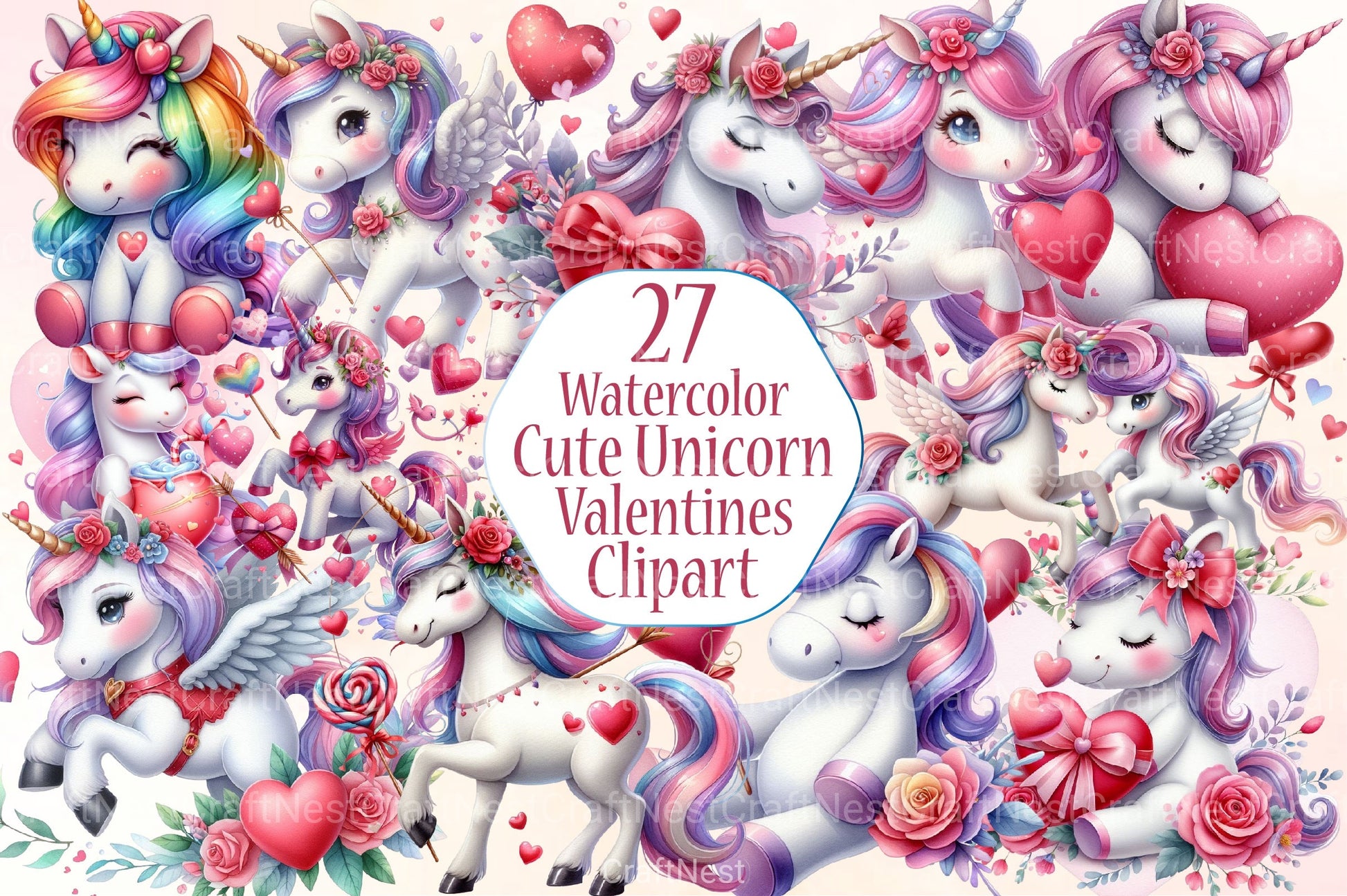 Cute Unicorn Valentine Clipart Bundle - CraftNest - Digital Crafting and Art