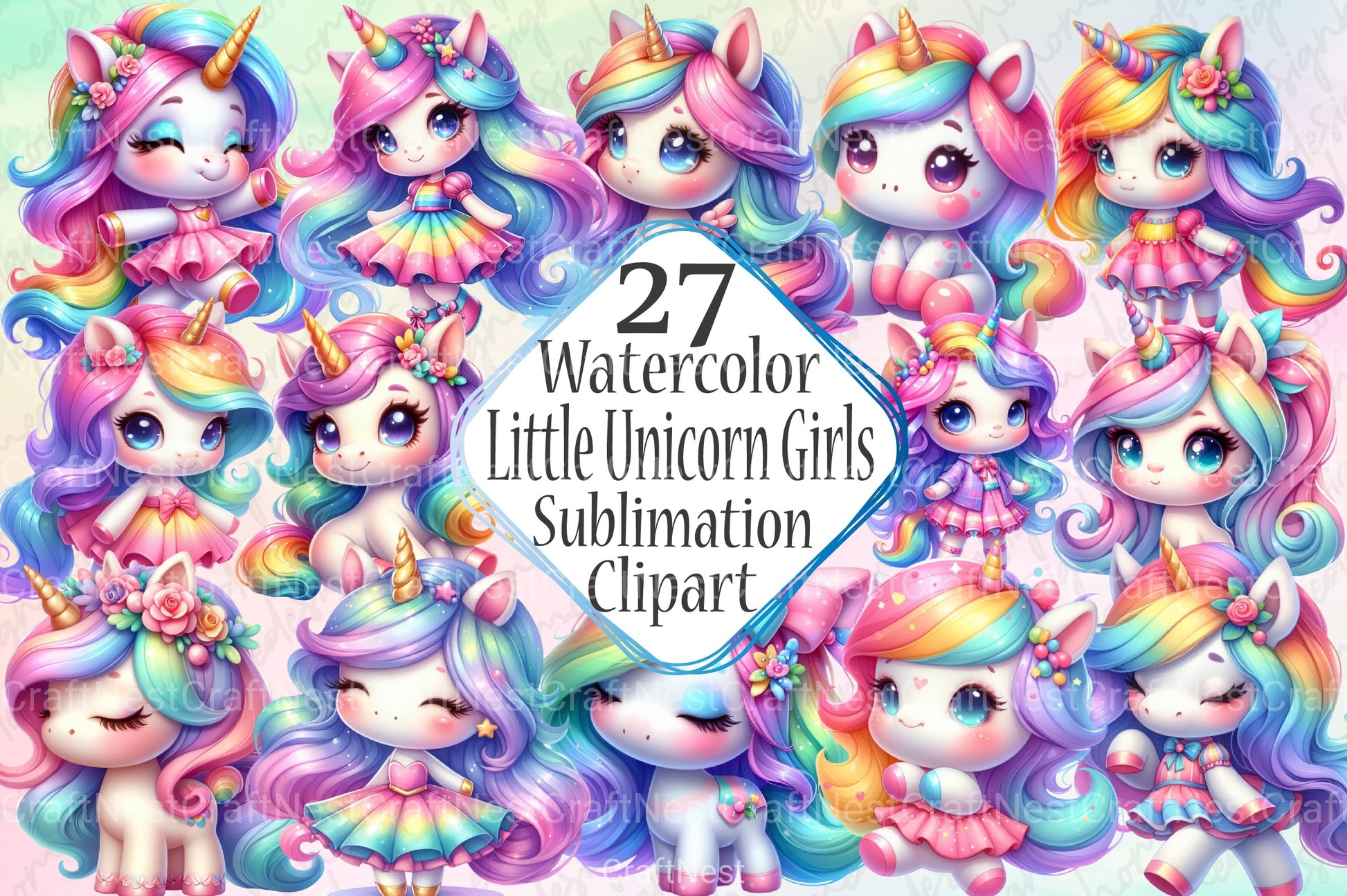 Little Unicorn Girls Clipart Bundle 77 - CraftNest - Digital Crafting and Art