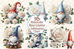 White Rose Gnome Clipart Bundle - CraftNest - Digital Crafting and Art