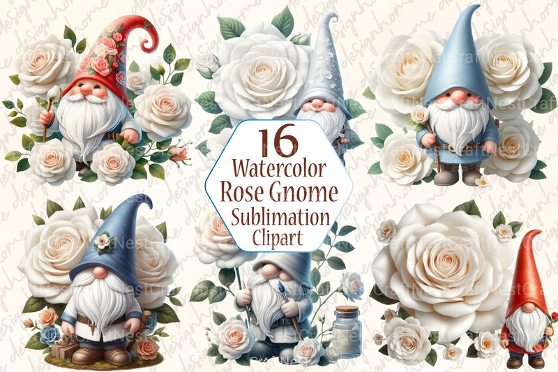 White Rose Gnome Clipart Bundle - CraftNest - Digital Crafting and Art