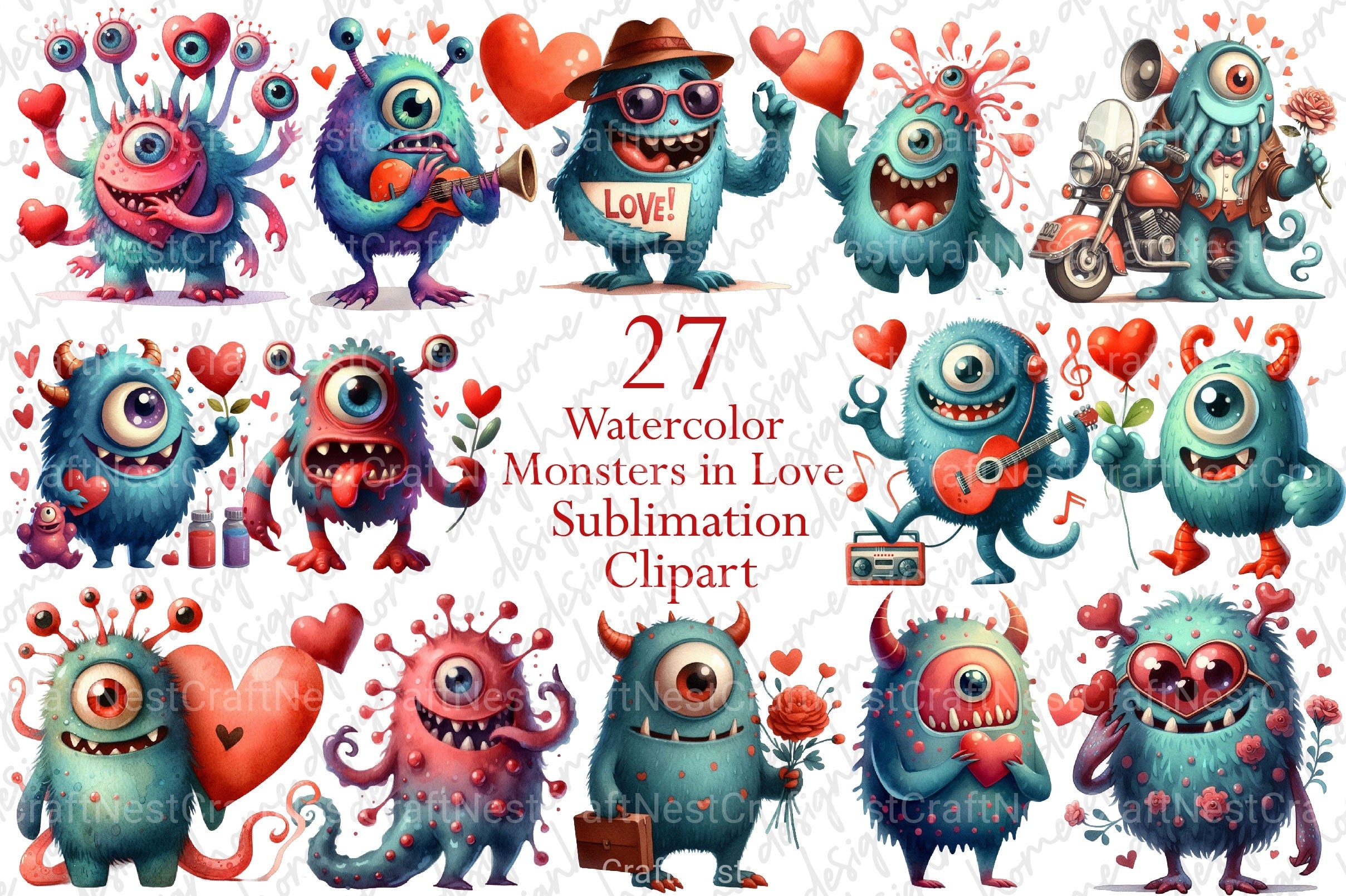 Monsters in Love Clipart Bundle - CraftNest - Digital Crafting and Art