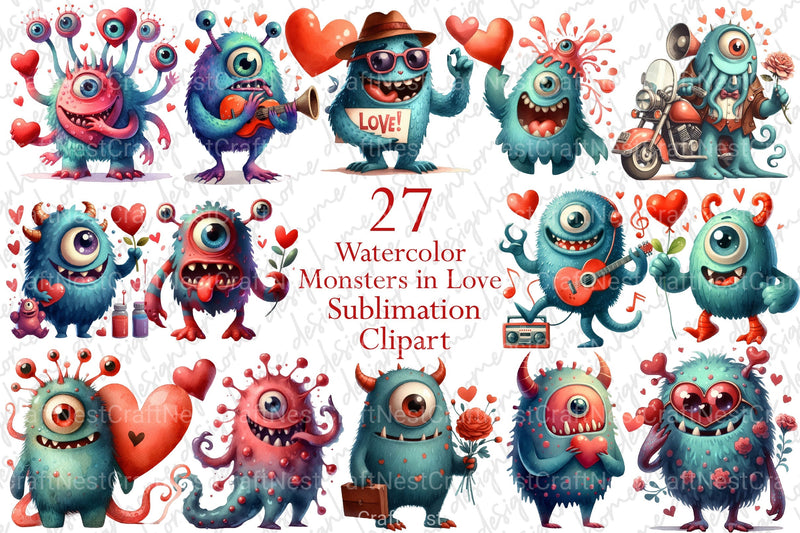 Monsters in Love Clipart Bundle - CraftNest - Digital Crafting and Art