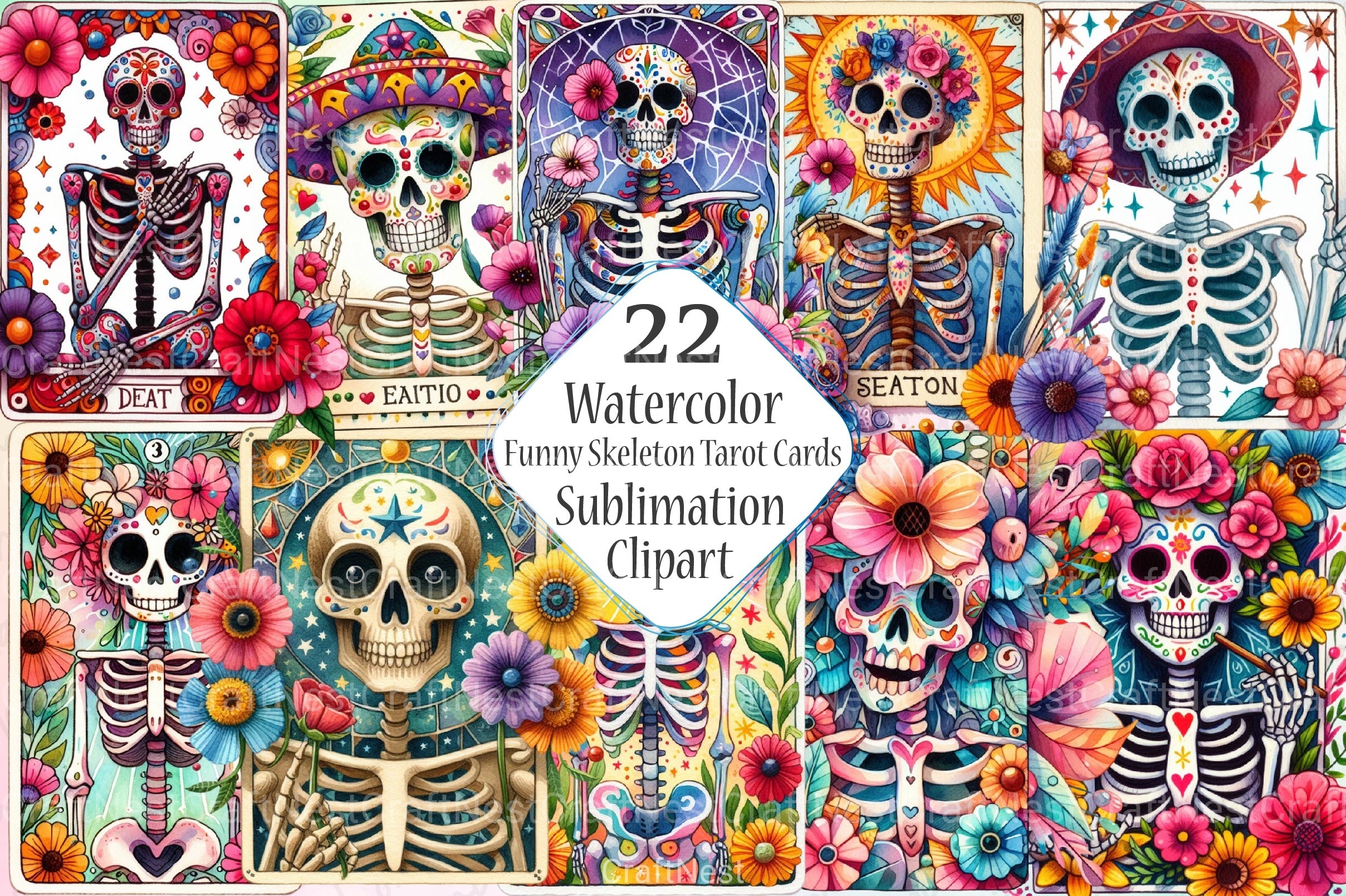 Funny Skeleton Tarot Cards Clipart Bundle 1 - CraftNest - Digital Crafting and Art