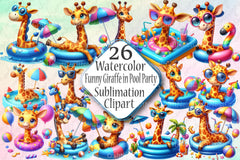 Funny Giraffe Pool Party Clipart Bundle - CraftNest - Digital Crafting and Art