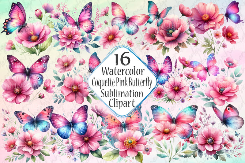 Coquette Pink Butterfly Clipart Bundle 3 - CraftNest - Digital Crafting and Art