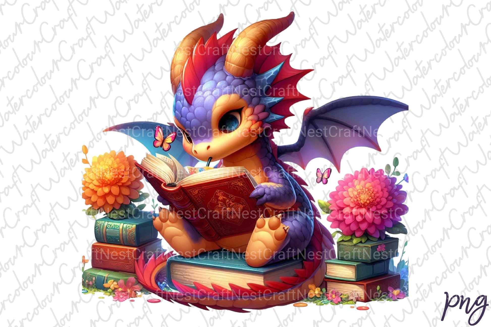 Cute Dragon Reading Clipart Bundle - CraftNest - Digital Crafting and Art