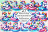 Funny Unicorn Pool Party Clipart Bundle