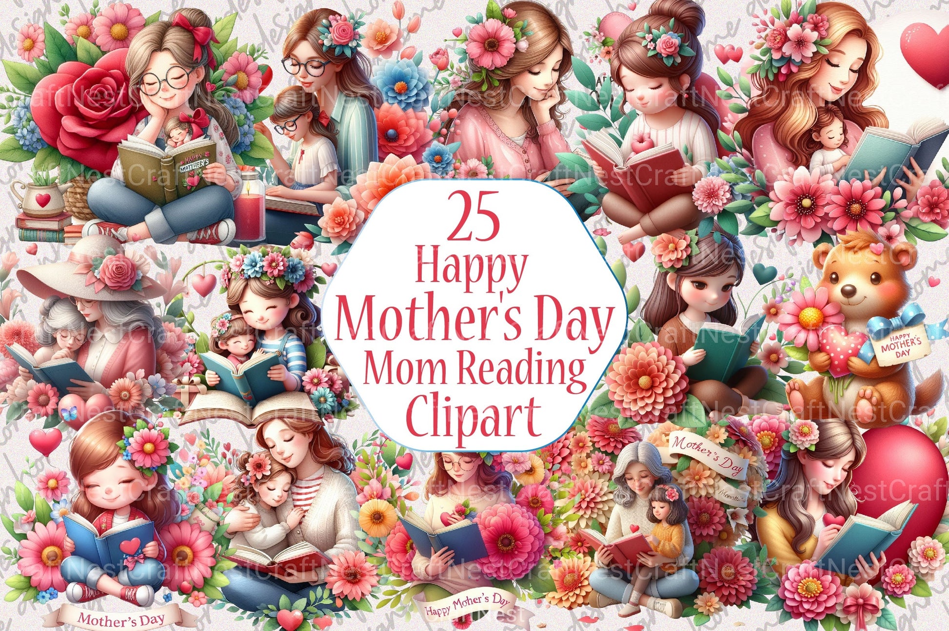 Mom Reading Clipart Bundle - CraftNest - Digital Crafting and Art