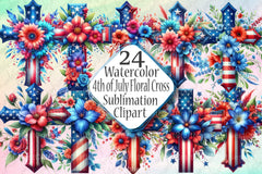 4th of July Floral Cross Clipart Bundle - CraftNest - Digital Crafting and Art