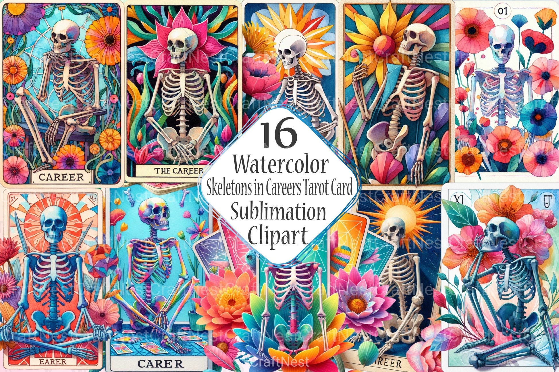 Skeletons in Careers Tarot Card Clipart Bundle - CraftNest - Digital Crafting and Art