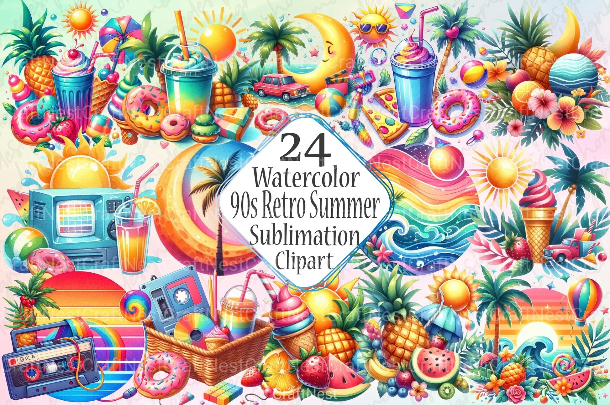 90s Retro Summer Clipart Bundle 1 - CraftNest - Digital Crafting and Art