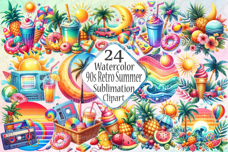 90s Retro Summer Clipart Bundle 1 - CraftNest - Digital Crafting and Art