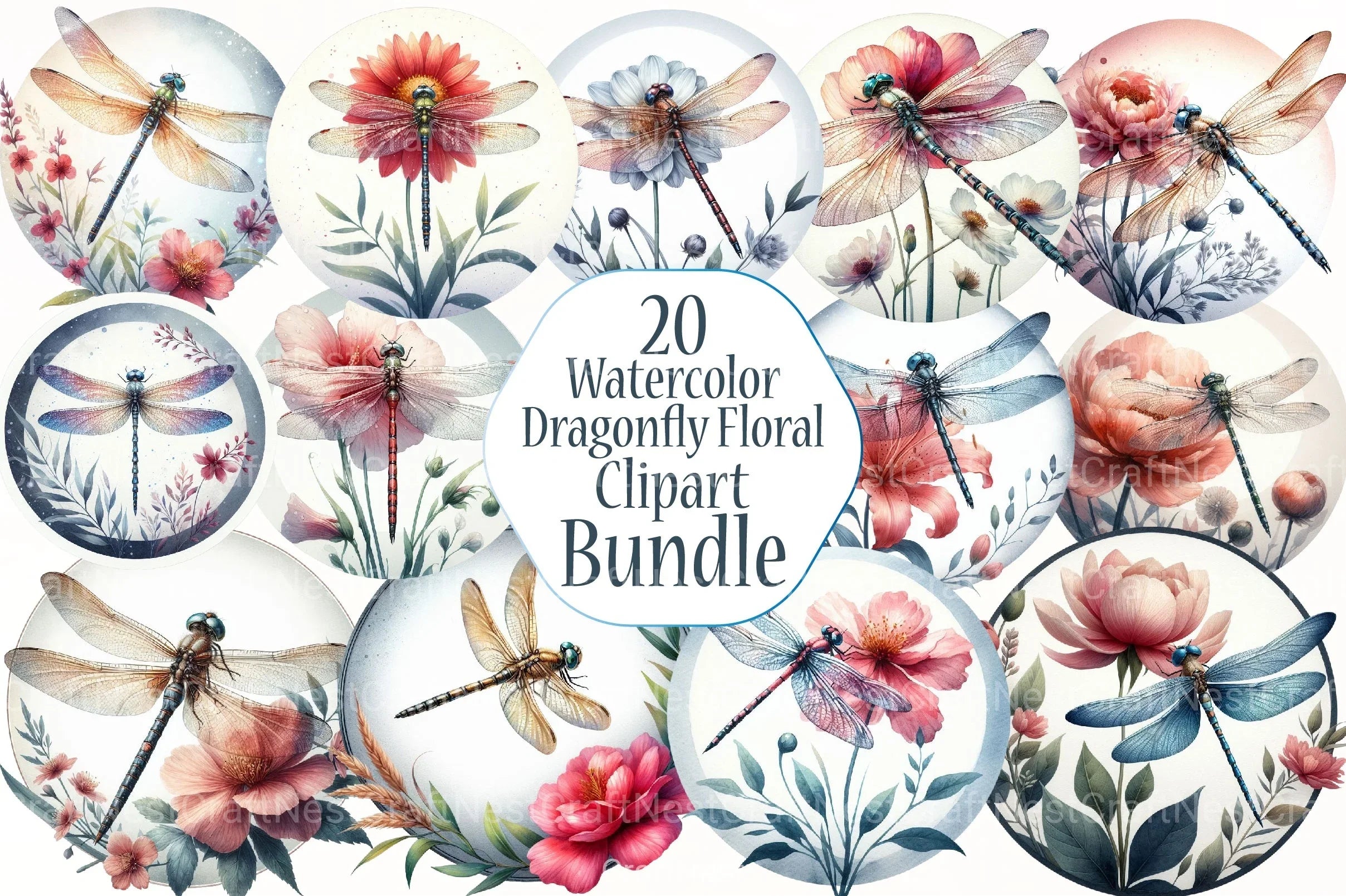 Dragonfly Floral Sublimation Clipart Bundle - CraftNest - Digital Crafting and Art