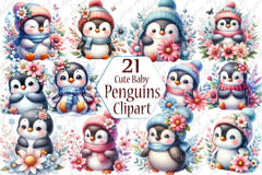 Cute Baby Penguins Clipart Bundle - CraftNest - Digital Crafting and Art