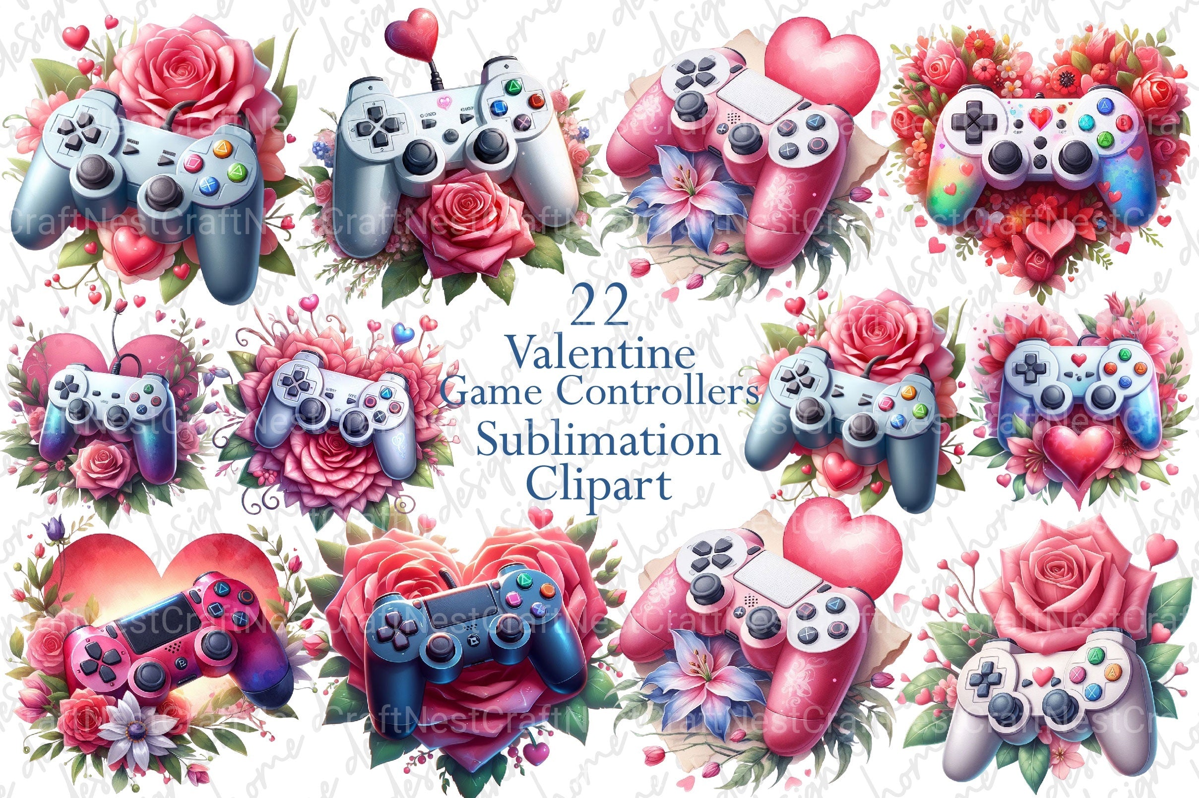 Valentine Game Controllers Clipart Bundle 7 - CraftNest - Digital Crafting and Art