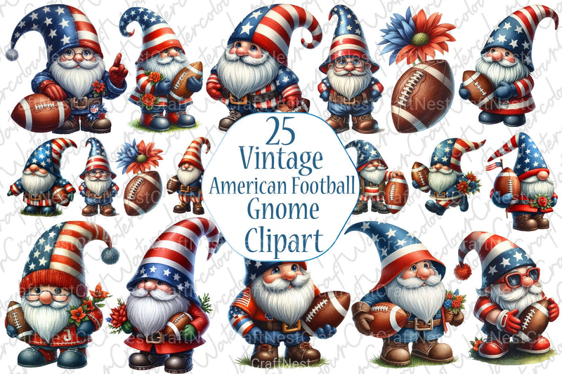 American Football Gnome Clipart Bundle - CraftNest - Digital Crafting and Art