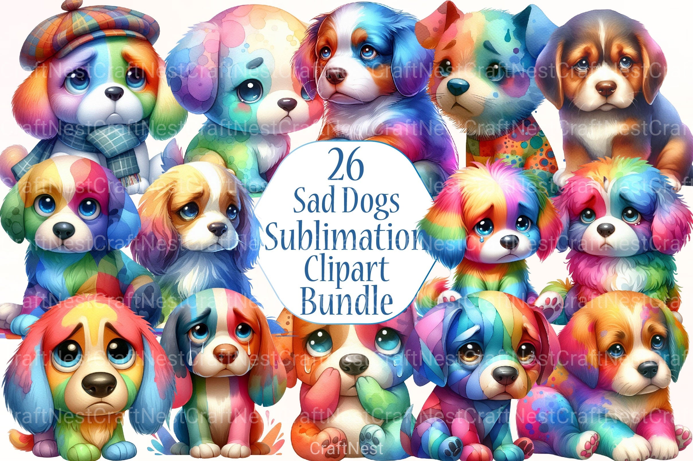 Sad Colorful Dogs Clipart Bundle - CraftNest - Digital Crafting and Art