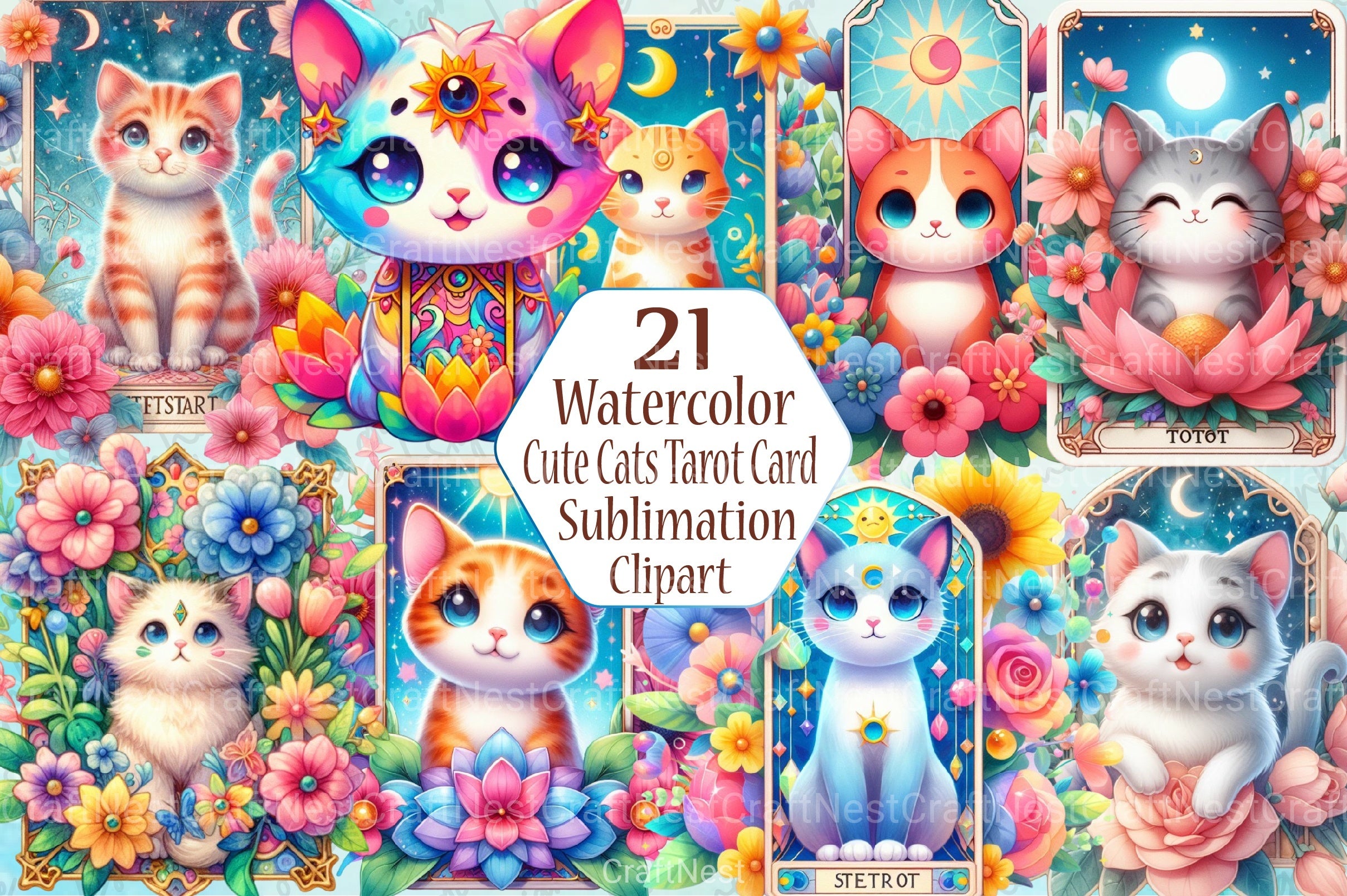 Cute Cats Tarot Card Clipart Bundle - CraftNest - Digital Crafting and Art