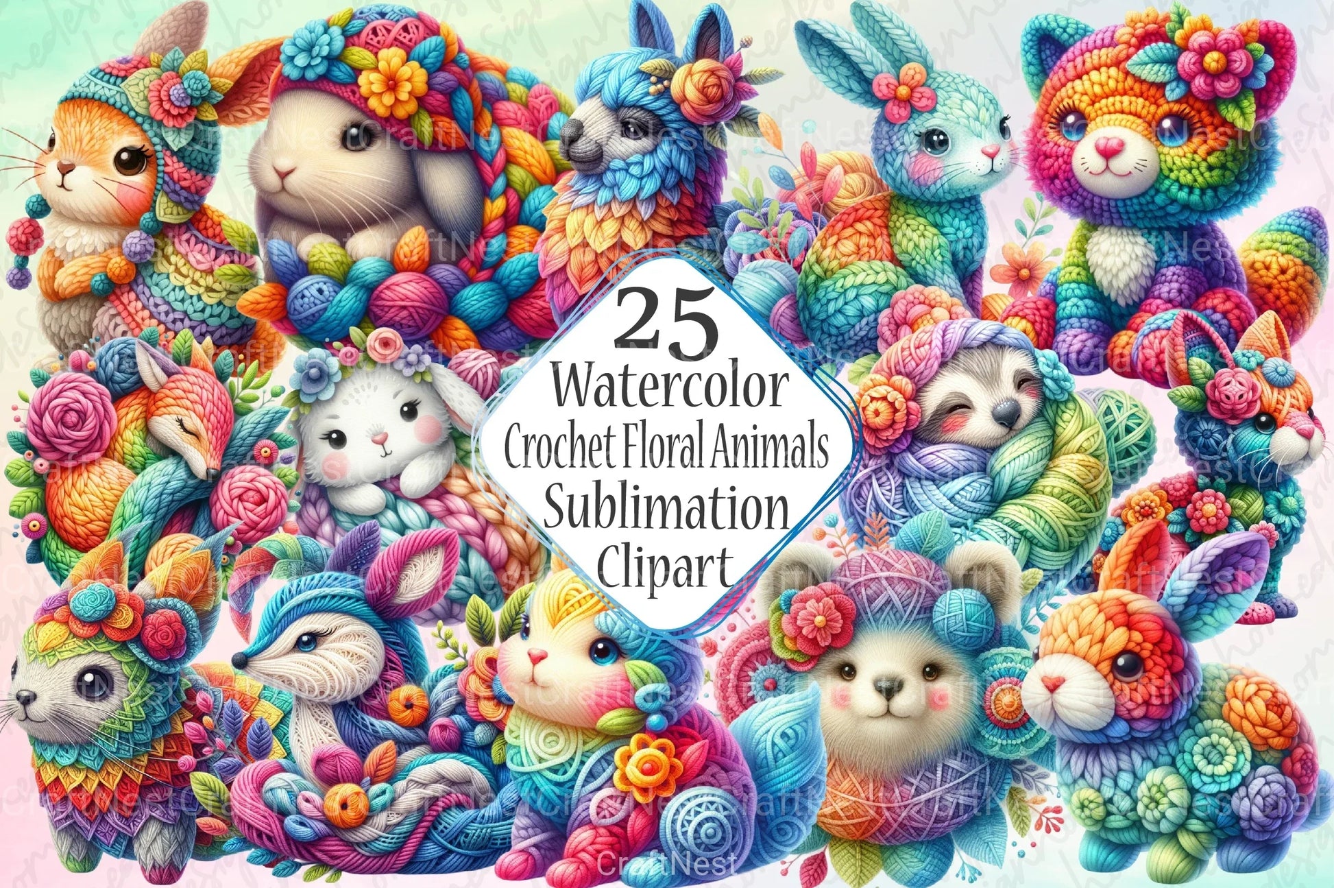 Crochet Floral Animals Clipart Bundle - CraftNest - Digital Crafting and Art