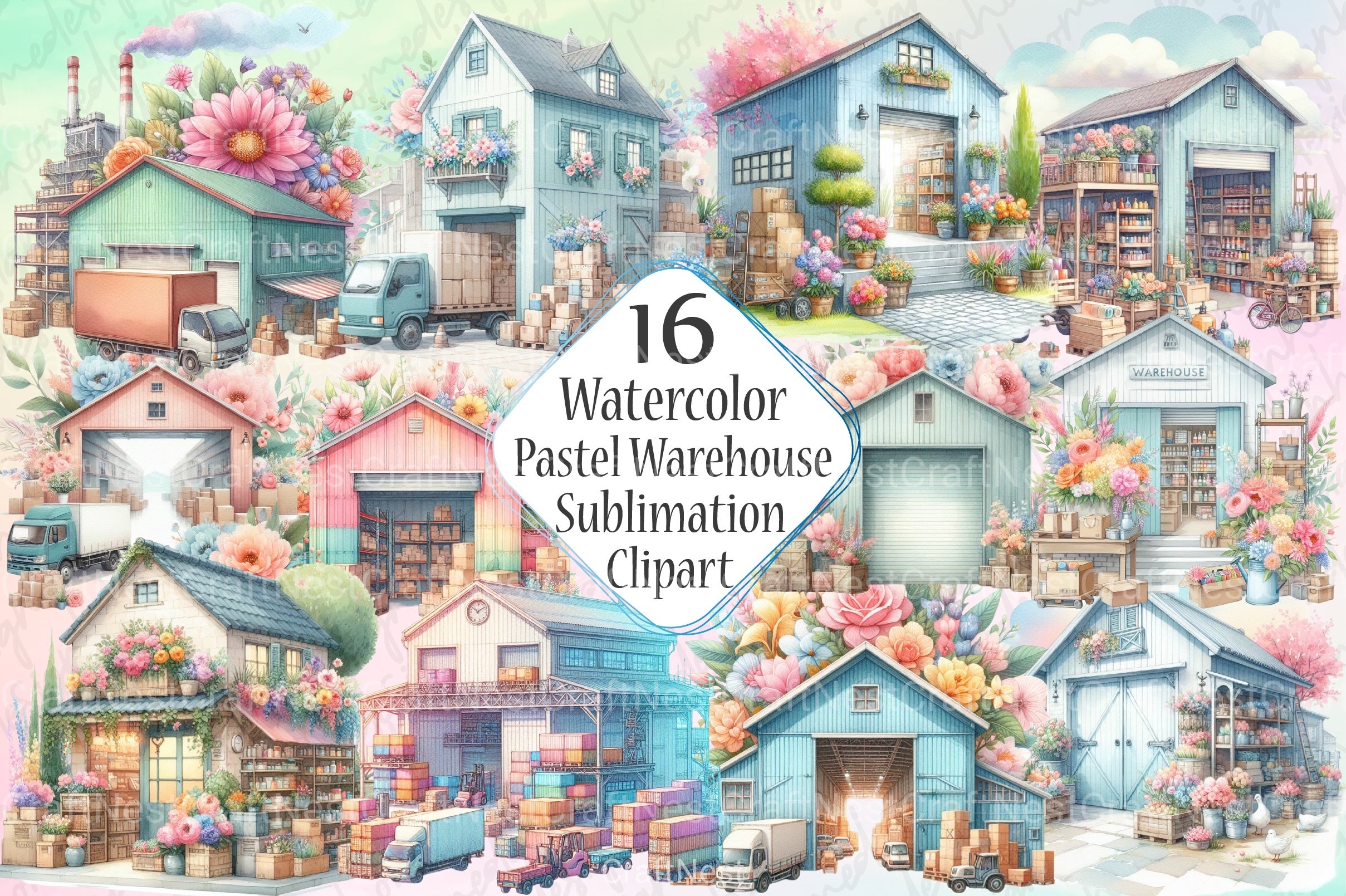 Pastel Warehouse Clipart Bundle - CraftNest - Digital Crafting and Art