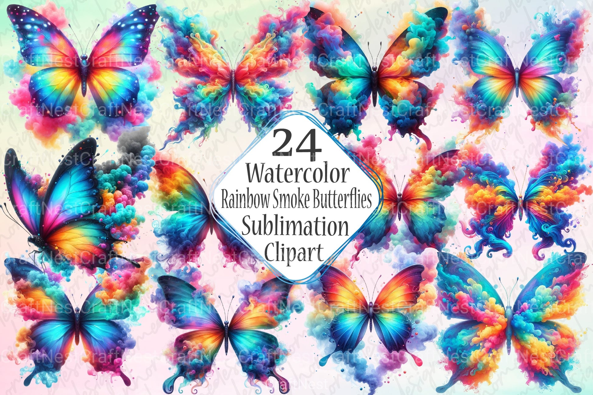 Rainbow Smoke Butterflies Clipart Bundle - CraftNest - Digital Crafting and Art
