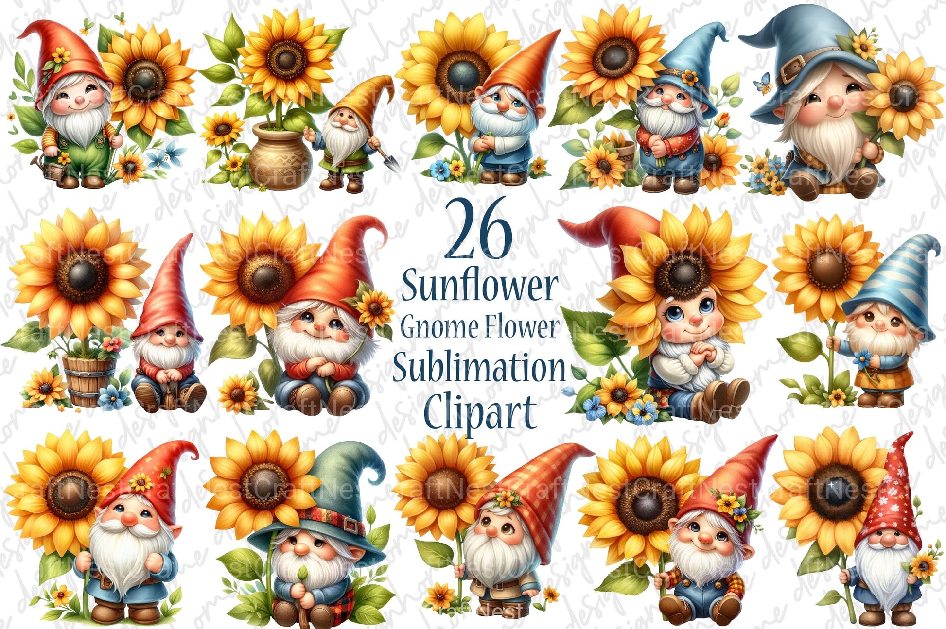 Sunflower Gnome Flower Clipart Bundle - CraftNest - Digital Crafting and Art